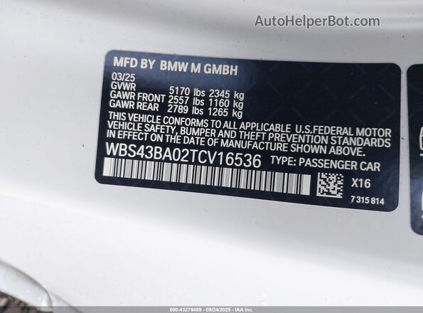 WBS43BA02TCV16536 2026 BMW M4 White Widok komory silnika