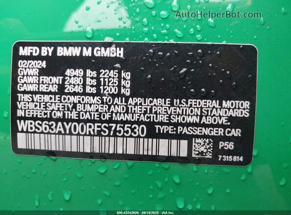 WBS63AY00RFS75530 2024 BMW M3 Green Widok komory silnika