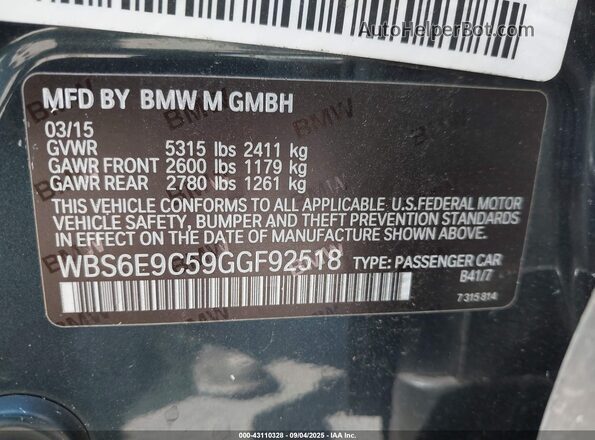 WBS6E9C59GGF92518 2016 BMW M6 Gray Engine compartment view