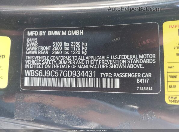 WBS6J9C57GD934431 2016 BMW M6 Black ძრავის განყოფილების ხედი