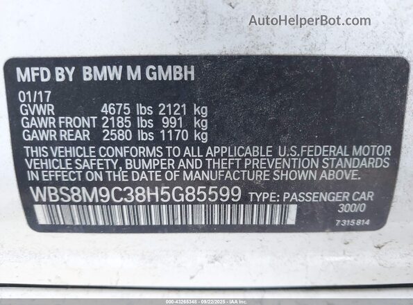 WBS8M9C38H5G85599 2017 BMW M3 White 