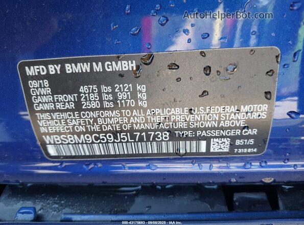 WBS8M9C59J5L71738 2018 BMW M3 Blue Widok komory silnika