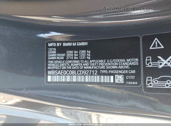 WBSAE0C08LCD92712 2020 BMW M8 Gray ძრავის განყოფილების ხედი