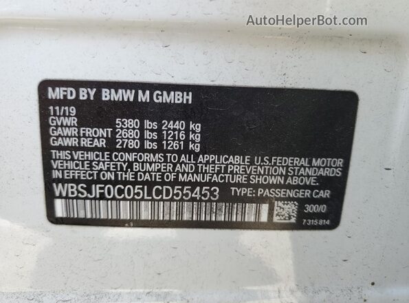 WBSJF0C05LCD55453 2020 BMW M5 White Вид підкапотного простору
