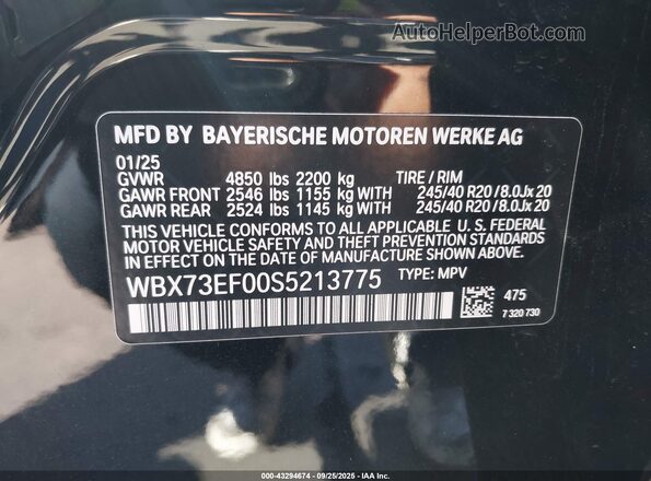 WBX73EF00S5213775 2025 BMW X1 Black ძრავის განყოფილების ხედი