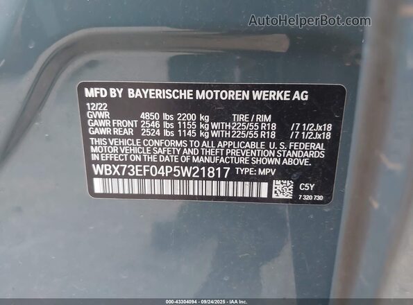 WBX73EF04P5W21817 2023 BMW X1 Синий Вид подкапотного пространства