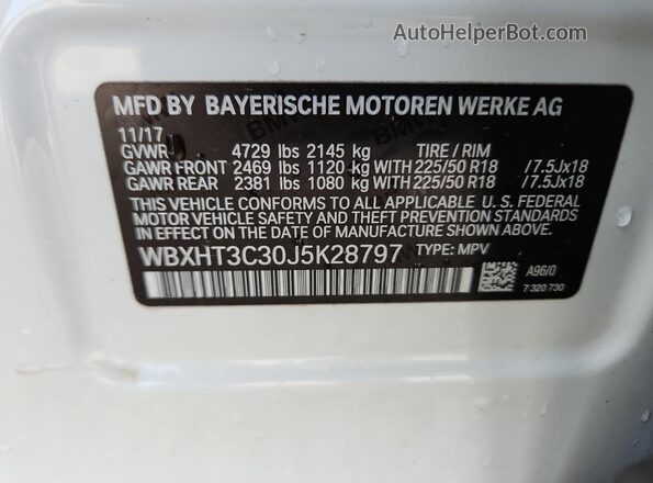 WBXHT3C30J5K28797 2018 BMW X1 Белый 