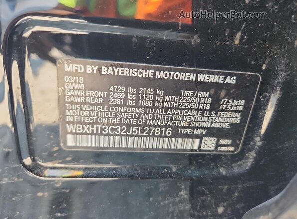 WBXHT3C32J5L27816 2018 BMW X1 Black 
