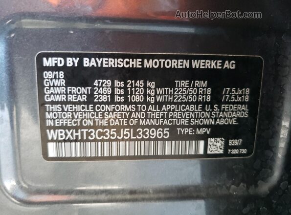 WBXHT3C35J5L33965 2018 BMW X1 Gray 