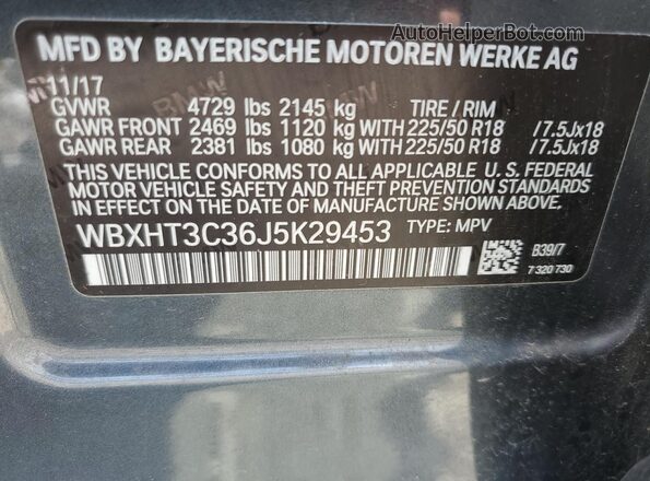 WBXHT3C36J5K29453 2018 BMW X1 Серый 