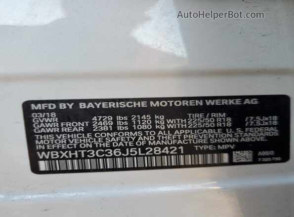 WBXHT3C36J5L28421 2018 BMW X1 Белый 