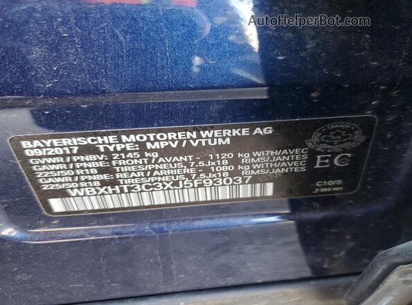 WBXHT3C3XJ5F93037 2018 BMW X1 Синий 