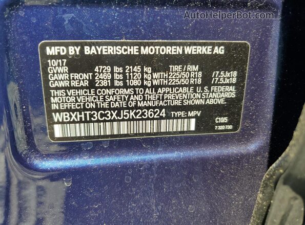 WBXHT3C3XJ5K23624 2018 BMW X1 Blue 