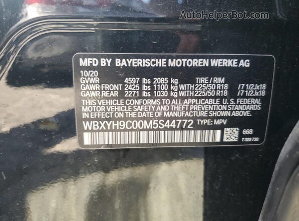 WBXYH9C00M5S44772 2021 BMW X2 Black Вид наклейки з VIN-кодом