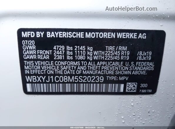 WBXYJ1C08M5S20239 2021 BMW X2 White Շարժիչի բաժամունքի տեսք