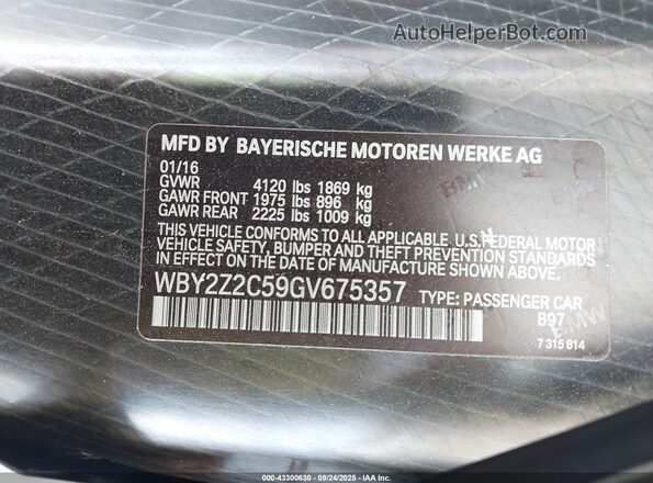 WBY2Z2C59GV675357 2016 BMW I8 White Widok komory silnika