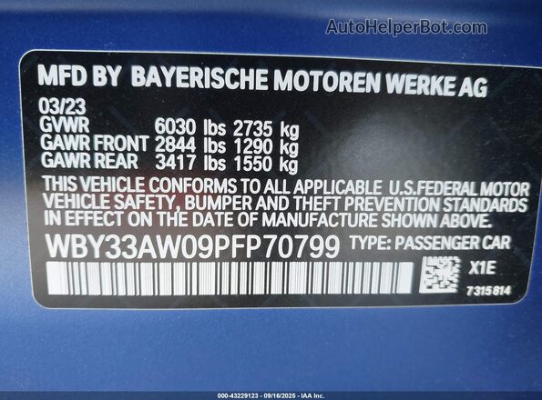 WBY33AW09PFP70799 2023 BMW I4 Blue Vista del compartimento del motor