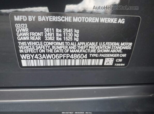 WBY43AW06PFP48604 2023 BMW I4 Серый 