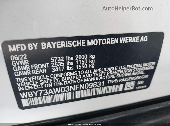 WBY73AW03NFN09831 2022 BMW I4 White Շարժիչի բաժամունքի տեսք