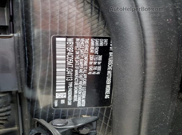 WBY8P4C05M7J34113 2021 BMW I3 White Widok naklejki z numerem VIN