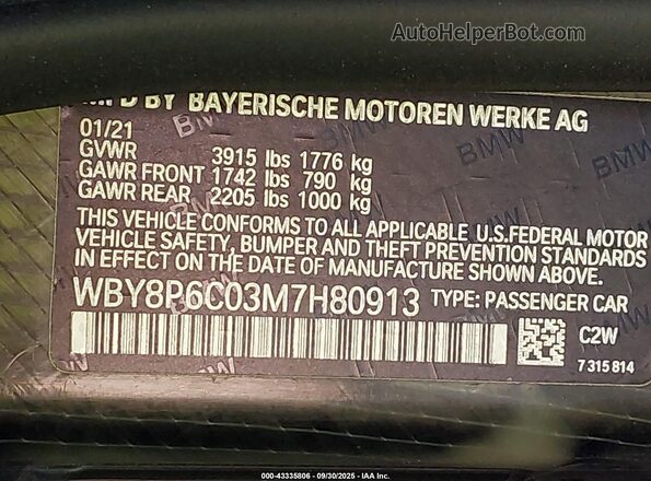 WBY8P6C03M7H80913 2021 BMW OTHER Black ძრავის განყოფილების ხედი