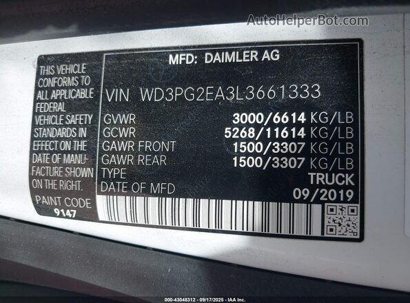 WD3PG2EA3L3661333 2020 MERCEDES-BENZ METRIS White Widok komory silnika