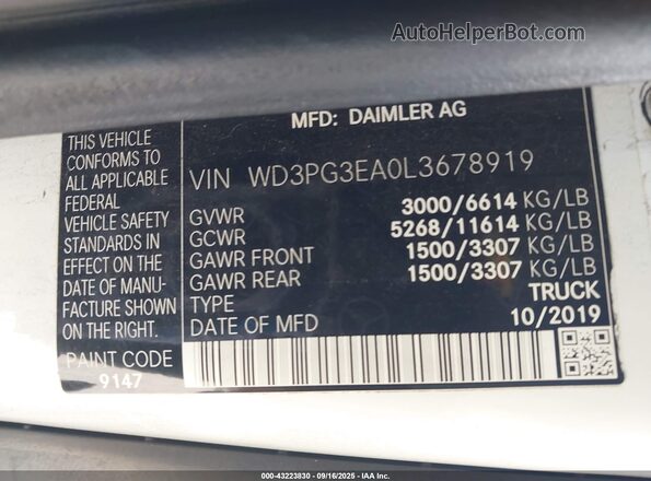 WD3PG3EA0L3678919 2020 MERCEDES-BENZ METRIS White 
