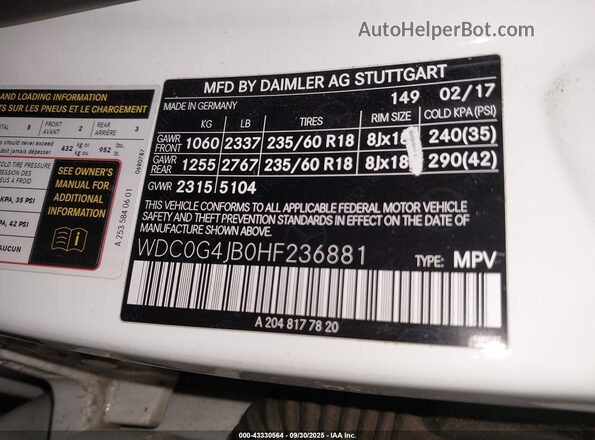 WDC0G4JB0HF236881 2017 MERCEDES-BENZ GLC 300 White ძრავის განყოფილების ხედი