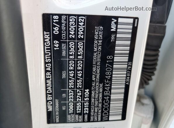 WDC0G4JB4KF480718 2019 MERCEDES-BENZ GLC-CLASS White Widok komory silnika