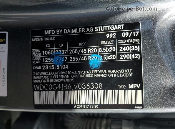 WDC0G4JB6JV036308 2018 MERCEDES-BENZ GLC-CLASS Gray 