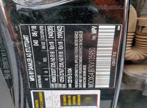 WDC0G4JB7KV135950 2019 MERCEDES-BENZ GLC-CLASS Black Widok naklejki z numerem VIN