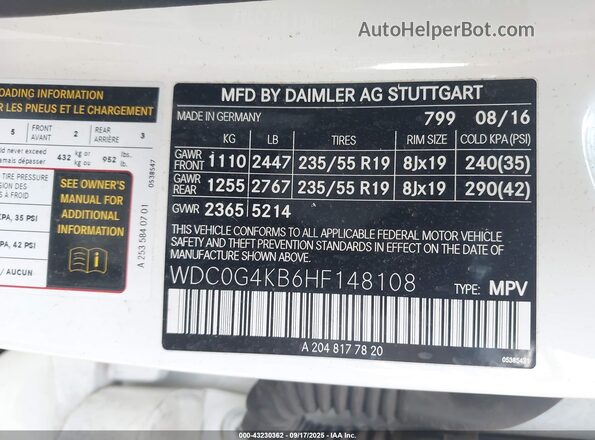 WDC0G4KB6HF148108 2017 MERCEDES-BENZ GLC 300 White Widok komory silnika