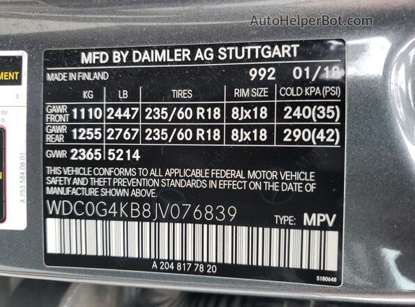 WDC0G4KB8JV076839 2018 MERCEDES-BENZ GLC-CLASS Gray 