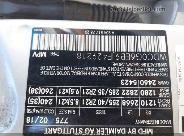 WDC0G6EB9JF429218 2018 MERCEDES-BENZ AMG GLC 43 Серебряный 