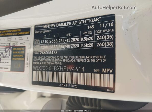 WDC0G6EBXHF194614 2017 MERCEDES-BENZ AMG GLC 43 White Vista del compartimento del motor