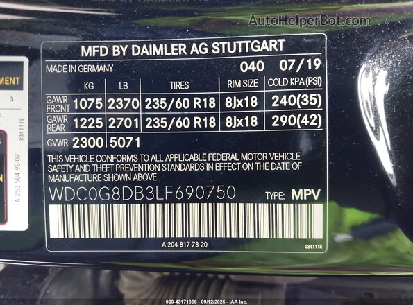 WDC0G8DB3LF690750 2020 MERCEDES-BENZ GLC-CLASS Black Engine compartment view