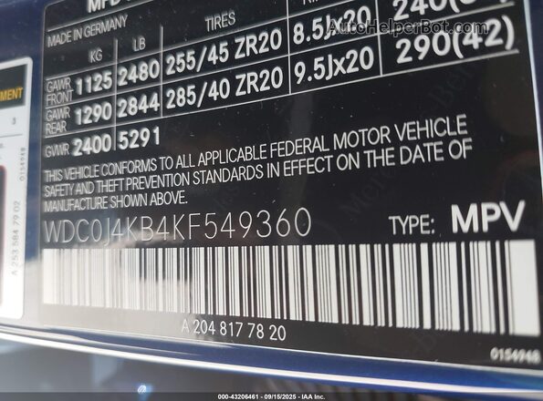 WDC0J4KB4KF549360 2019 MERCEDES-BENZ GLC 300 COUPE Blue Widok komory silnika