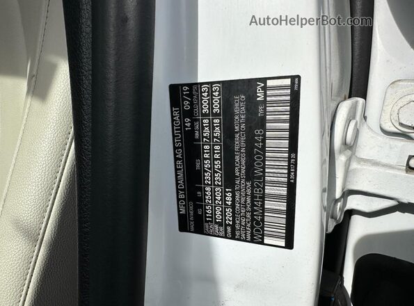 WDC4M4HB2LW007448 2020 MERCEDES-BENZ GLB-CLASS White Widok wnętrza z tyłu