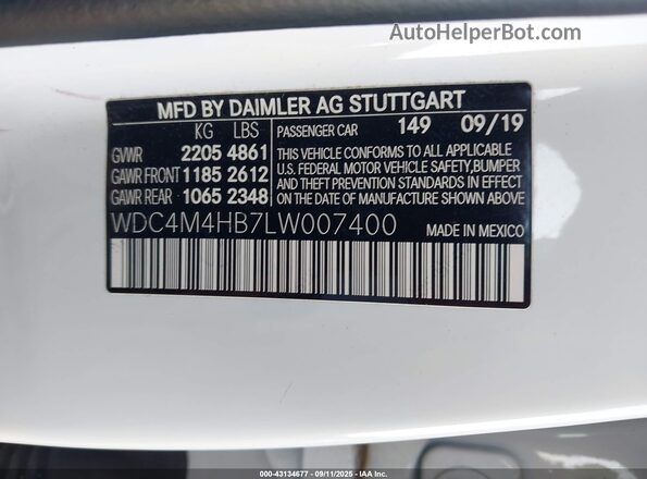 WDC4M4HB7LW007400 2020 MERCEDES-BENZ GLB-CLASS White Widok komory silnika