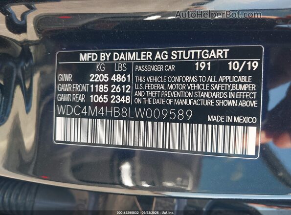 WDC4M4HB8LW009589 2020 MERCEDES-BENZ GLB-CLASS Blue Widok komory silnika