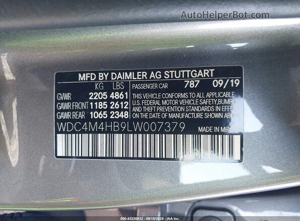 WDC4M4HB9LW007379 2020 MERCEDES-BENZ GLB-CLASS Gray Vista del compartimento del motor