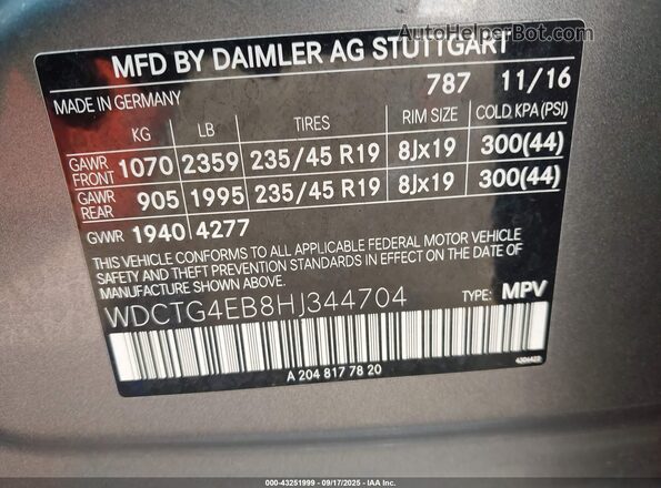 WDCTG4EB8HJ344704 2017 MERCEDES-BENZ GLA 250 Gray 