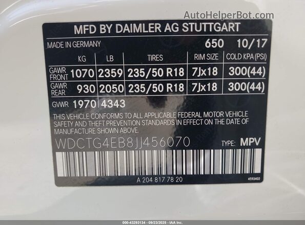 WDCTG4EB8JJ456070 2018 MERCEDES-BENZ GLA 250 White Engine compartment view
