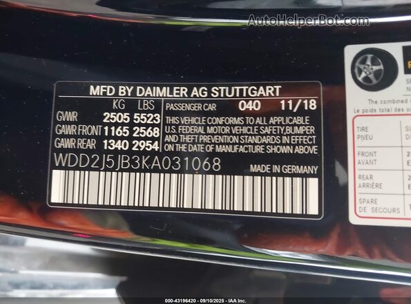 WDD2J5JB3KA031068 2019 MERCEDES-BENZ CLS-CLASS Black Вид підкапотного простору