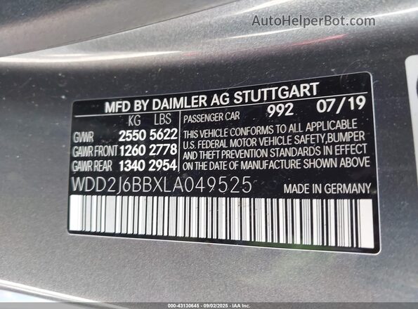 WDD2J6BBXLA049525 2020 MERCEDES-BENZ AMG CLS 53 Gray Widok komory silnika