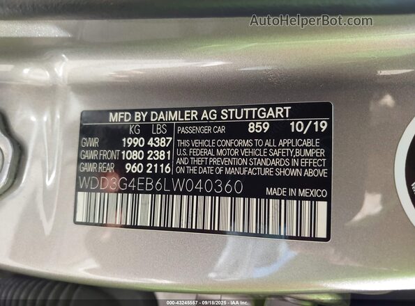 WDD3G4EB6LW040360 2020 MERCEDES-BENZ A 220 Gray Շարժիչի բաժամունքի տեսք