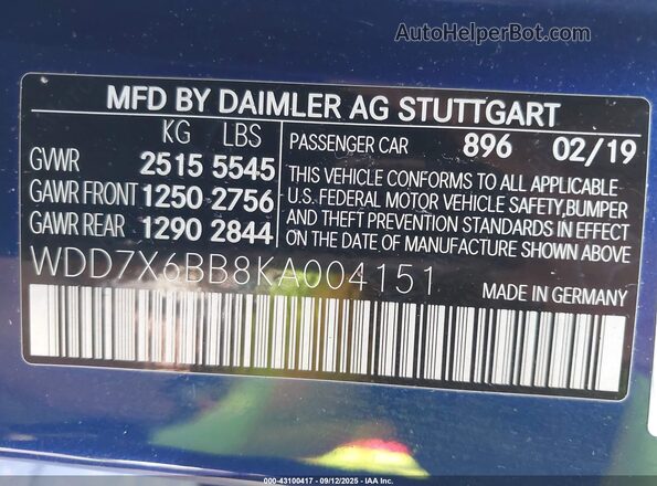 WDD7X6BB8KA004151 2019 MERCEDES-BENZ AMG GT 53 4-DOOR COUPE Blue Vista del compartimento del motor