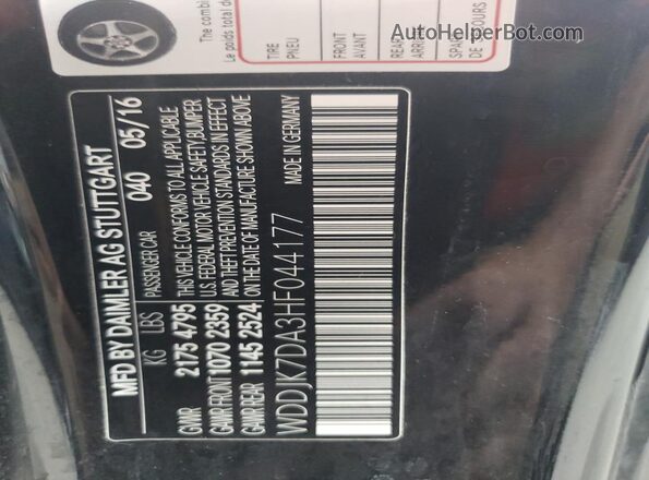 WDDJK7DA3HF044177 2017 MERCEDES-BENZ SL Black VIN კოდის სტიკერის ხედი