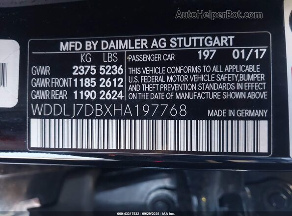 WDDLJ7DBXHA197768 2017 MERCEDES-BENZ CLS-CLASS Black Շարժիչի բաժամունքի տեսք