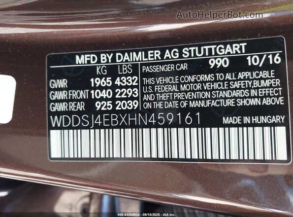 WDDSJ4EBXHN459161 2017 MERCEDES-BENZ CLA 250 Brown 